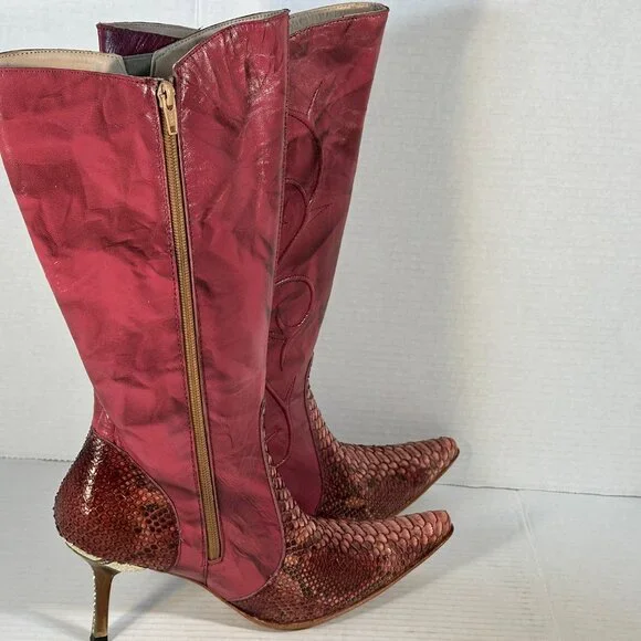 LADIES SIZE 10 - RED PYTHON BOOTS - Picture 4 of 16